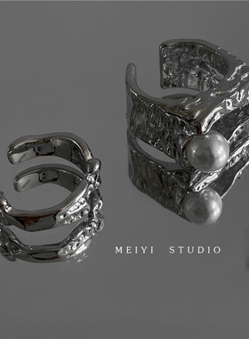 金属戒指两件套装女2024年新款潮不规则开口食指小众韩版街头指环