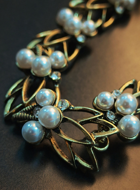 珍珠叶子花朵项链耳环套装新娘婚纱配饰森系复古镂空气质颈链女