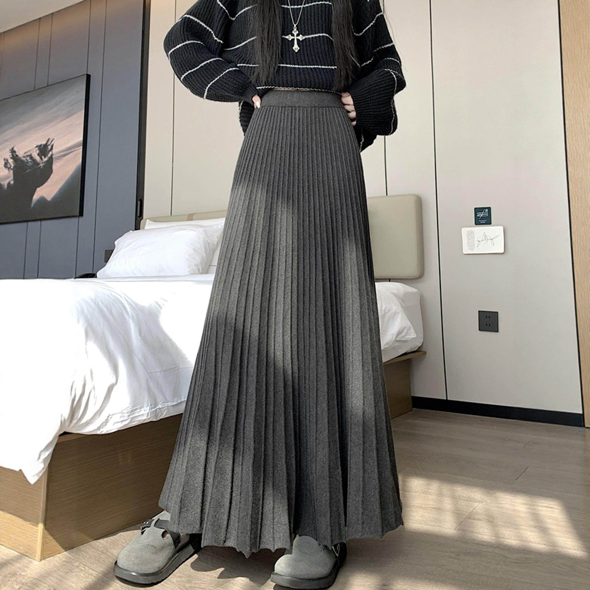 大码灰色针织半身长裙女秋冬巨好看的半裙胖mm高腰显瘦a字百褶裙,淘宝优惠券,粉丝福利购,淘宝优惠卷