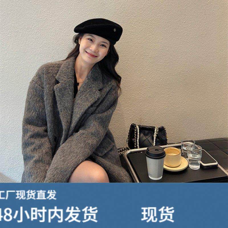 灰色西装毛呢外套女短款2025新款秋冬季小个子高级感加厚呢子大衣,淘宝优惠券,粉丝福利购,淘宝优惠卷