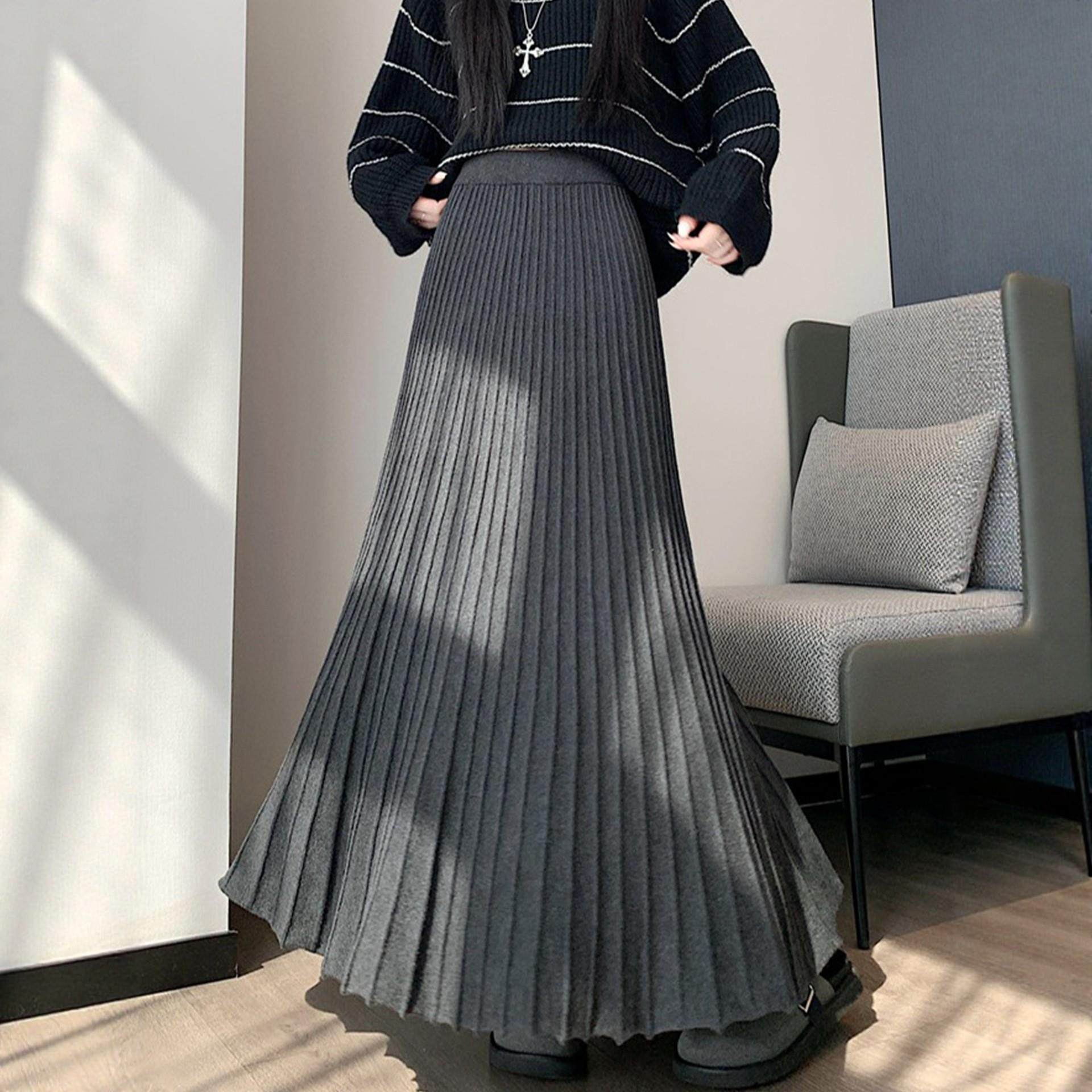 大码灰色针织半身长裙女秋冬巨好看的半裙胖mm高腰显瘦a字百褶裙,淘宝优惠券,粉丝福利购,淘宝优惠卷