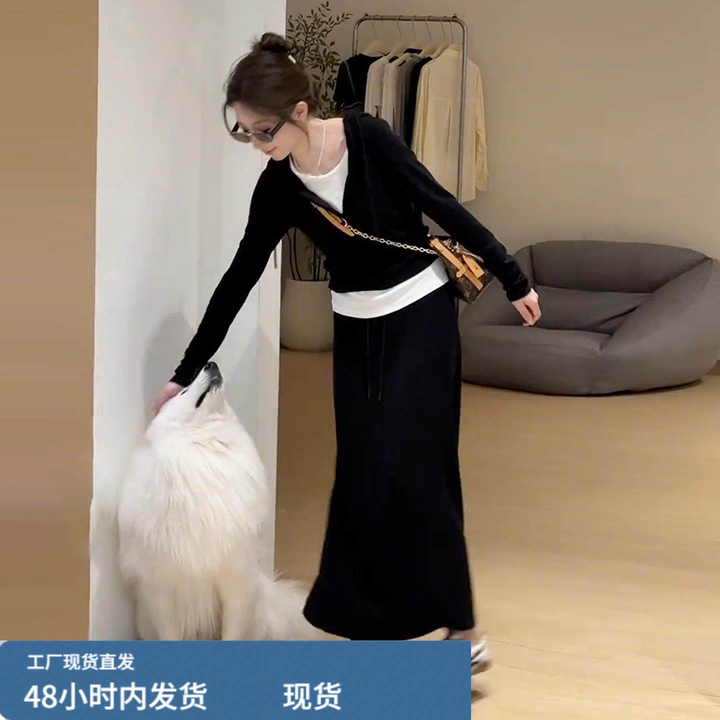 假两件撞色卫衣连衣裙子女早秋季2025新款韩系穿搭一整套长裙套装,淘宝优惠券,粉丝福利购,淘宝优惠卷