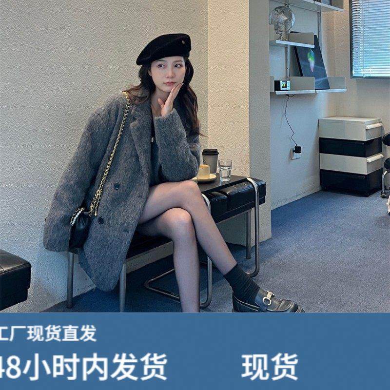 灰色西装毛呢外套女短款2025新款秋冬季小个子高级感加厚呢子大衣,淘宝优惠券,粉丝福利购,淘宝优惠卷