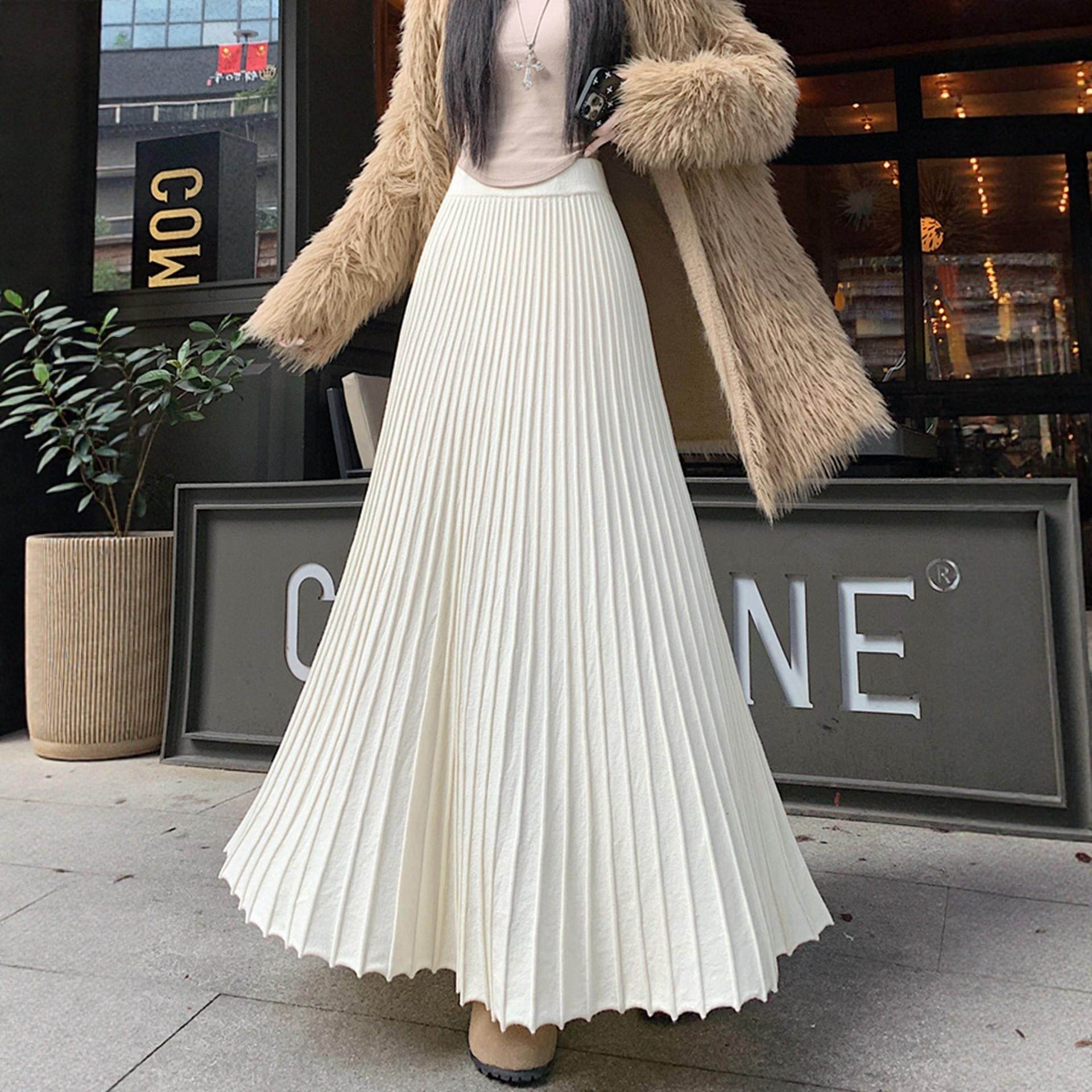 大码灰色针织半身长裙女秋冬巨好看的半裙胖mm高腰显瘦a字百褶裙,淘宝优惠券,粉丝福利购,淘宝优惠卷