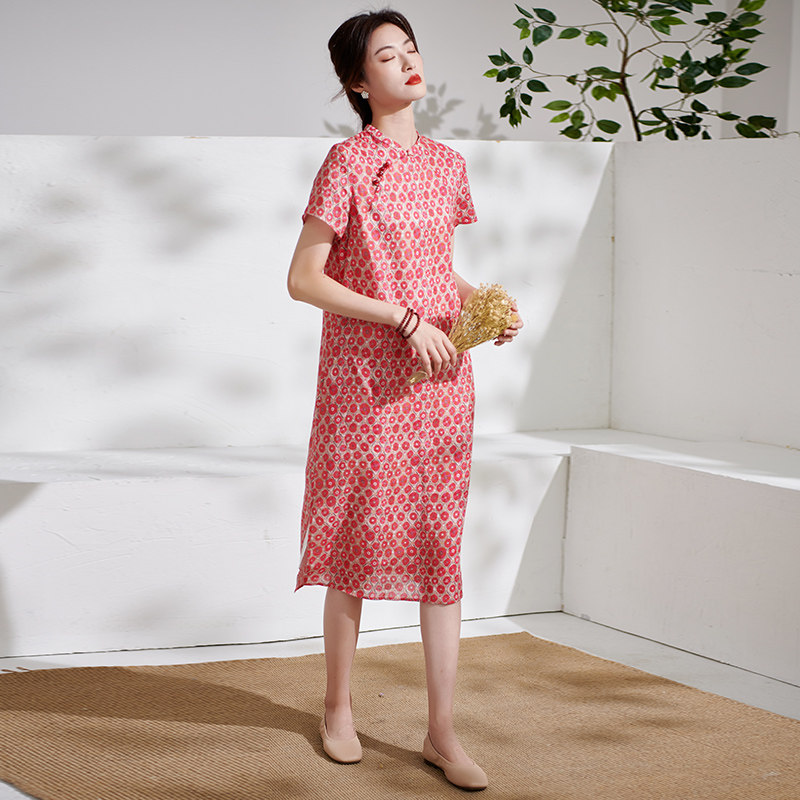 莎韵诗2022夏季新品中式立领连衣裙 莎韵诗连衣裙