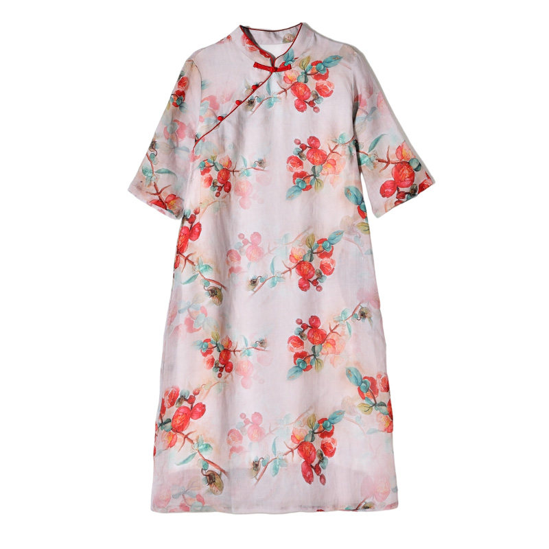 莎韵诗2022年文艺中式斜襟连衣裙 莎韵诗连衣裙