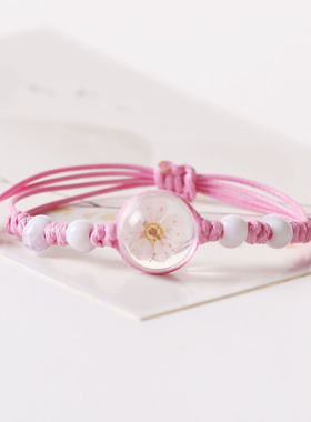 原创设计风干花粉色可调节手链
