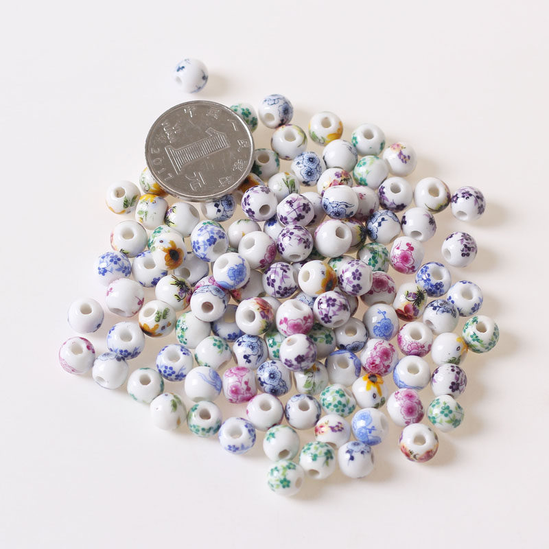 陶瓷小饰品配件8mm粉彩陶瓷珠子diy手工编织材料成人学生自制散珠,淘宝优惠券,粉丝福利购,淘宝优惠卷