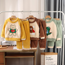 Male and female baby flannel sleepwear suit Autumn winter coral suede CUHK Chill Fake Thickening Plus Suede Home Clothing