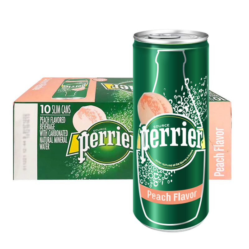 巴黎水Perrier含气天然矿泉水气泡法国进口 易拉罐桃子味250ml*5 - 图0