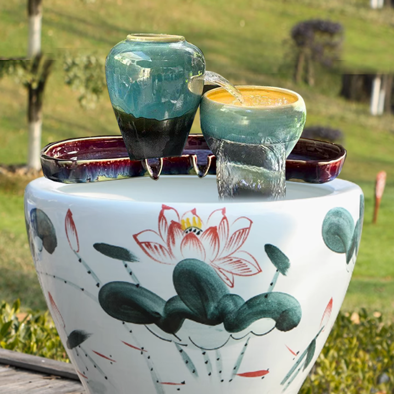 生态流水过滤器循环水瀑布鱼池古法养鱼造景景德镇陶瓷全套摆件 - 图2