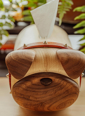 创意实木小狗纸巾盒可爱狗狗造型家用客厅茶几桌面抽纸收纳盒