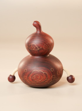 原上城原创设计小叶紫檀错金葫芦桌面收藏摆件