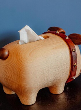 创意实木小狗纸巾盒家用客厅茶几抽纸收纳盒ins风创意家居软装