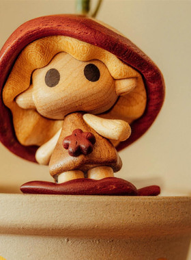 原创实木潮玩Winki蘑菇人可爱木质手办桌面摆件送闺蜜生日礼物