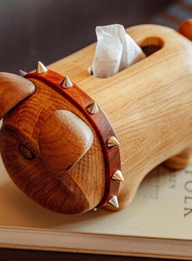 实木纸巾盒原创设计创意摆件办公室高端轻奢桌面抽纸盒