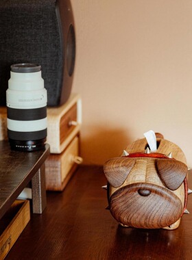 实木狗狗纸巾盒家用客厅茶几抽纸收纳盒原创设计创意可爱桌面摆件