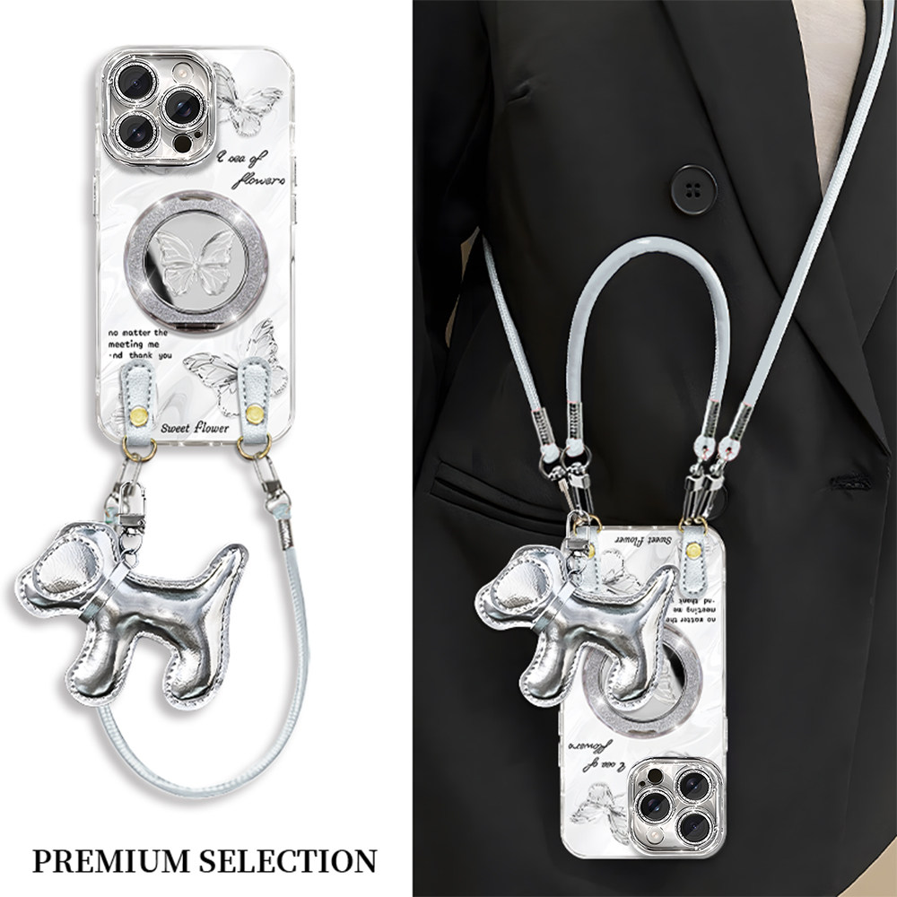 高颜值蝴蝶镜子支架适用苹果16promax/13/15/华为Pura70新款羽纱mate40pro女vivox90/opporeno9挂绳手机壳,淘宝优惠券,粉丝福利购,淘宝优惠卷