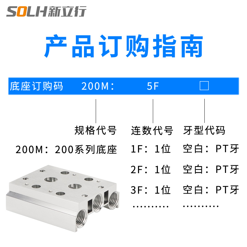 气动4V210电磁阀底座200M汇流排24V电磁电阀底板200M-2/4/6/8/10F