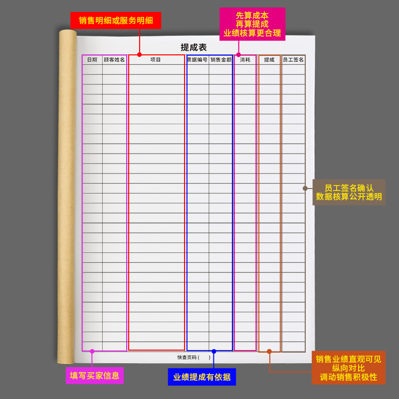 员工提成表业务员销售提成明细记录表美容院员工手工提成业绩登记表行业通用销售提成计算登记本业绩核算表 - 图0