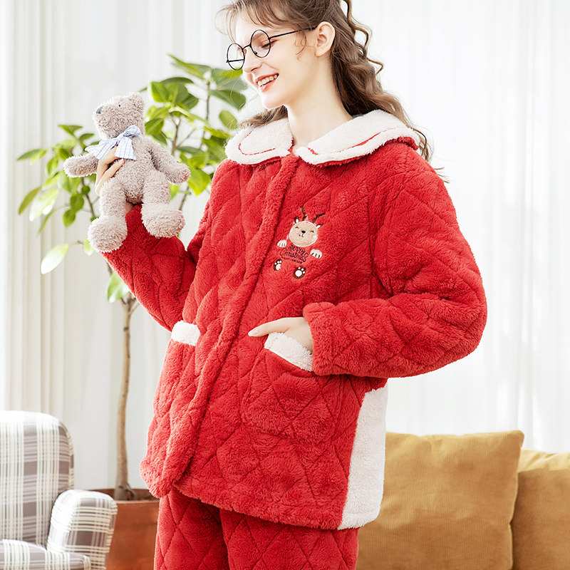 芬腾秋冬季加绒珊瑚绒夹北极绒睡衣 伊佳人服饰睡衣/家居服套装