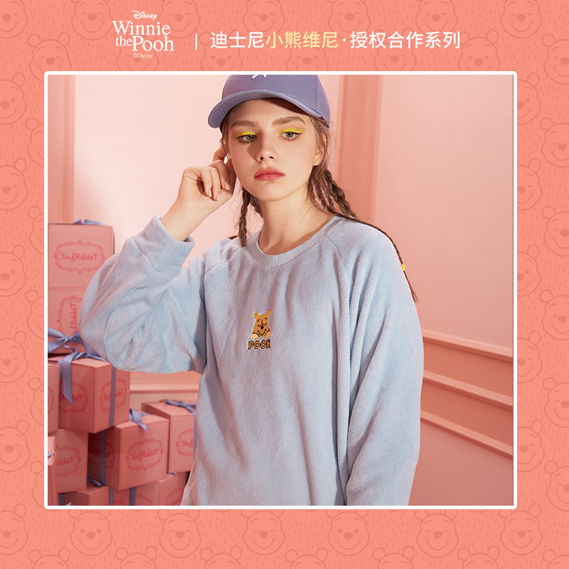 六只兔子旗舰店迪士尼六只兔子合作款睡衣女珊瑚绒可外穿少女秋冬加绒家居服套装1