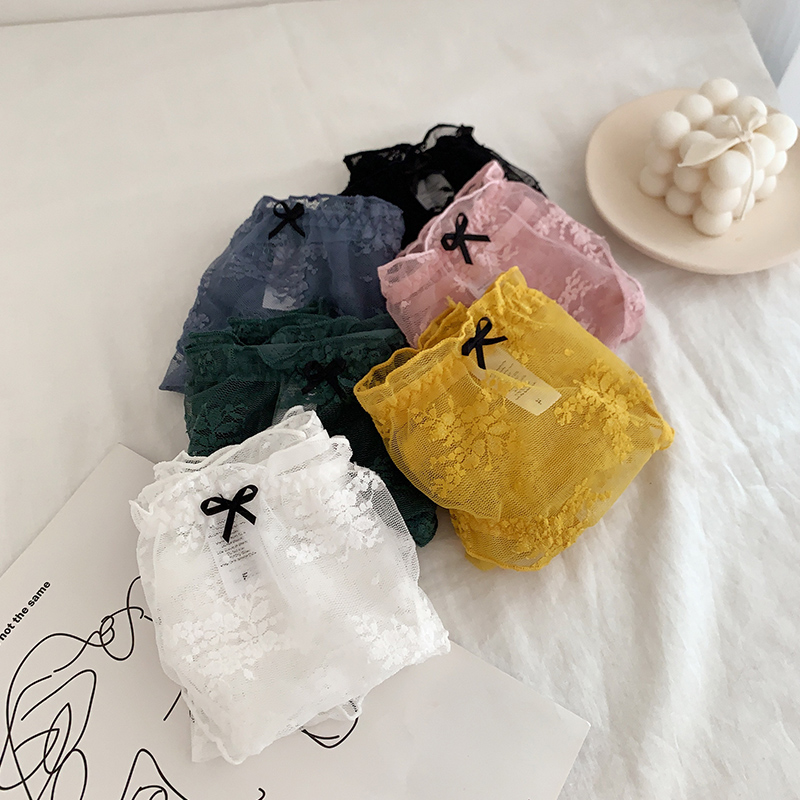 六只兔子旗舰店六只兔子 3条装甜美少女花卉蕾丝内裤女性感微透中腰薄款三角底裤2