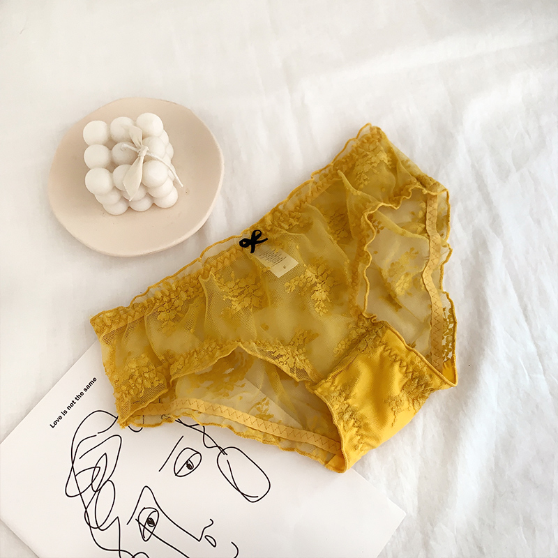 六只兔子旗舰店六只兔子 3条装甜美少女花卉蕾丝内裤女性感微透中腰薄款三角底裤3
