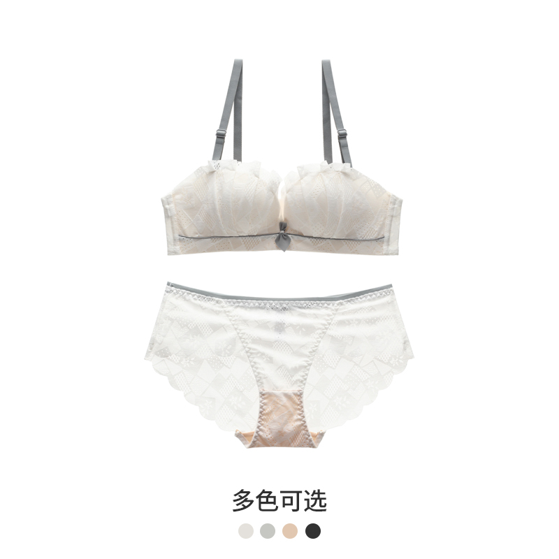六只兔子旗舰店六只兔子内衣女无钢圈小胸聚拢性感蕾丝无肩带抹胸式少女文胸套装0
