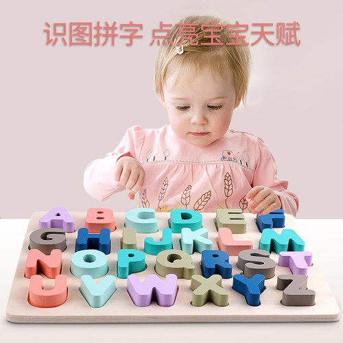木制数字字母积木形状认知板4幼儿童2-3岁宝宝益智手抓板拼图玩具 - 图0