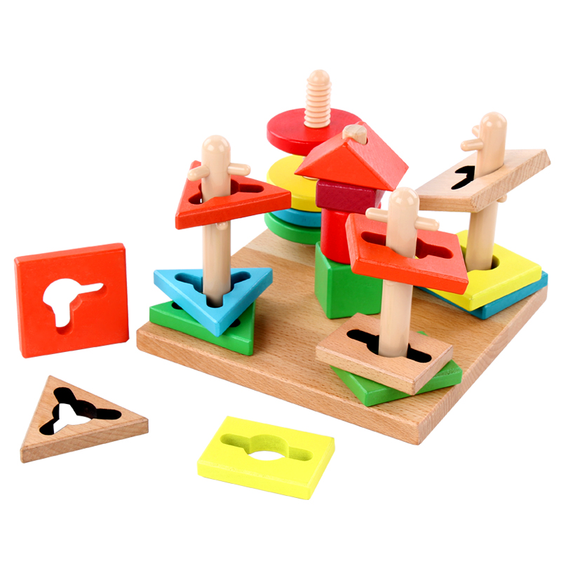 儿童启蒙早教几何形状配对积木四套柱1-2-3-4-5岁宝宝益智力玩具 - 图3