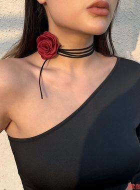 手工创意轻奢链项圈山茶花花朵锁骨链欧美装饰品高级打结项链