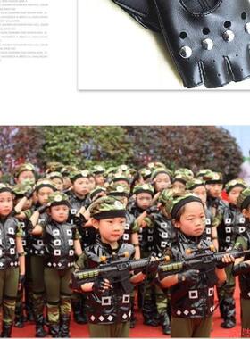 铆钉半指手套包邮皮革小孩黑色街舞演出儿童潮皮男童朋克舞台PU