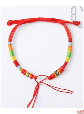 彩线半成品手绳配饰可串珠成人抽拉编织品菠萝扣民族风红绳