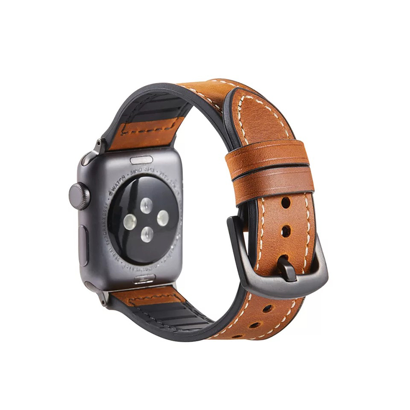适用苹果手表表带applewatch7复古牛皮硅胶运动四五代iwatch SE/3/4/5/6/柔软男女潮38/42/40/44mm正品非原装