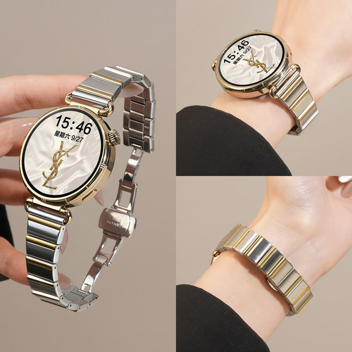 适用华为GT6手表带watchgt6一珠金属间金钢带GT5智能腕表GT4女款watch5 42高级链春夏小众替换腕带18mm配件 - 图3