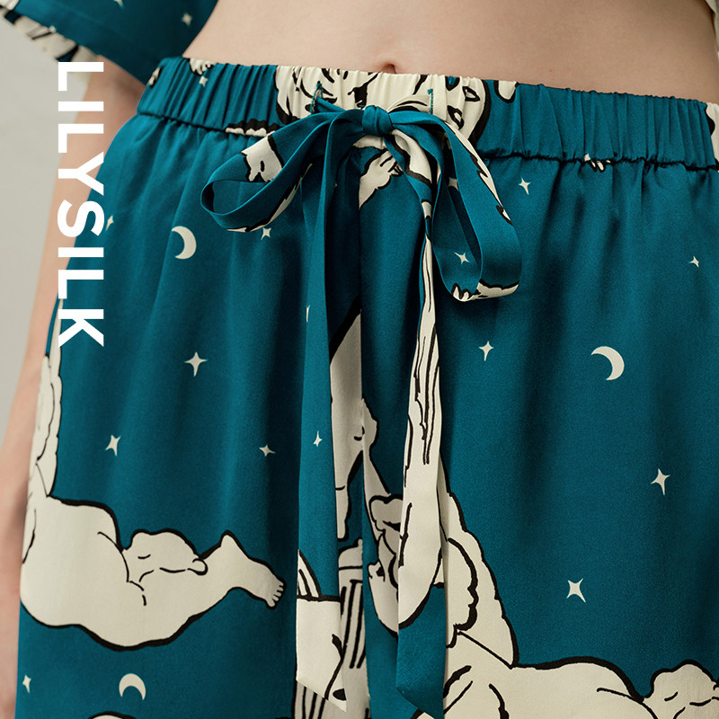 【星座系列】双子座专属莉莉秀客LILYSILK桑蚕丝印花短袖睡衣套装,淘宝优惠券,粉丝福利购,淘宝优惠卷