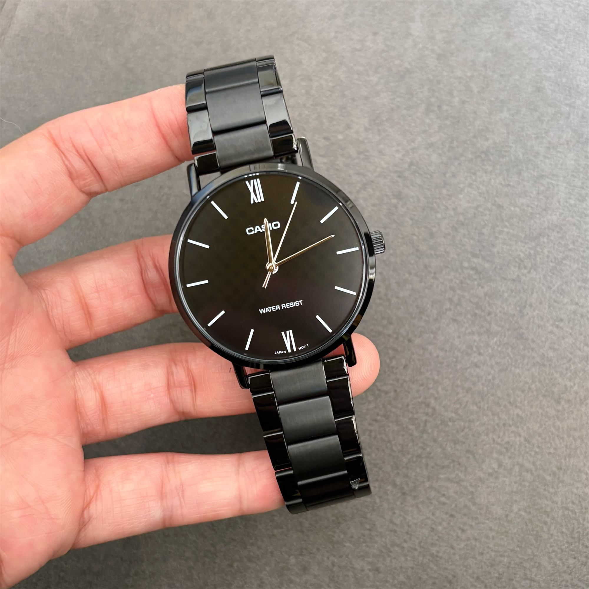 卡西欧手表CASIO MTP-VT01B-1B黑暗之心黑武士商务简约黑色钢带表 - 图2