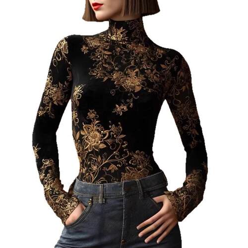 Women's 2026 New Spring Autumn Long Sleeve Skinny Floral - 图3