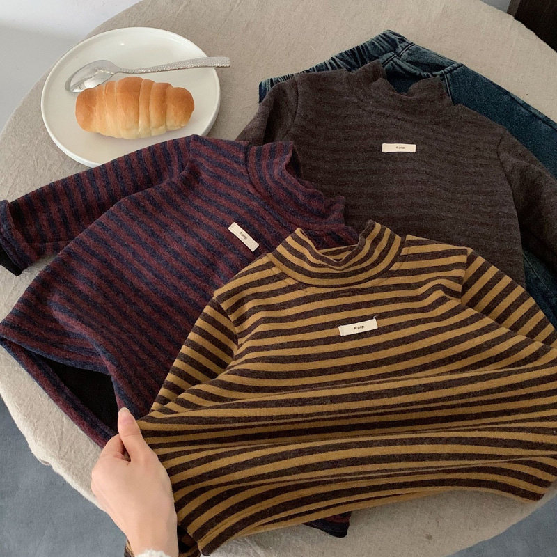 男女童加绒条纹打底衫冬季新款儿童一体绒长袖T恤女宝宝保暖上衣,淘宝优惠券,粉丝福利购,淘宝优惠卷