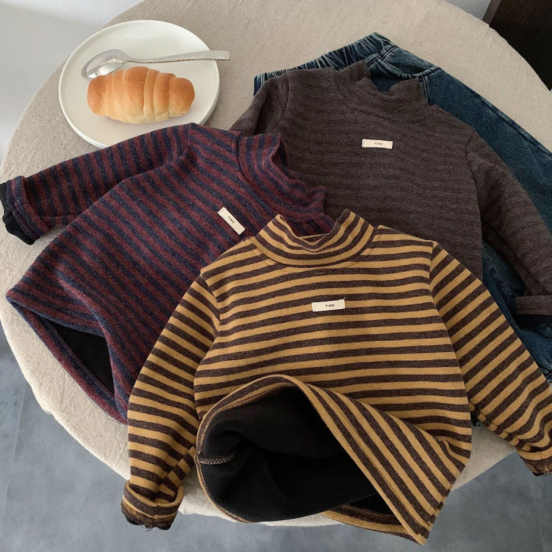 男女童加绒条纹打底衫冬季新款儿童一体绒长袖T恤女宝宝保暖上衣,淘宝优惠券,粉丝福利购,淘宝优惠卷