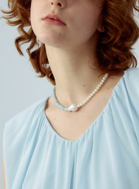 RiverineAdara「汐弦」海蓝宝天然水晶淡水珍珠项链饰品首饰饰品