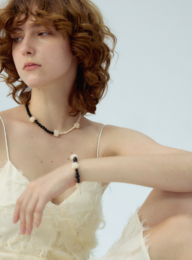 RiverineAdara「溪光浮瓣」黑曜石天然水晶淡水小米珠颈链项链