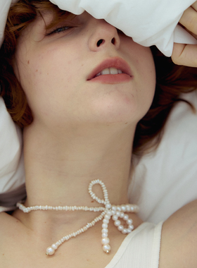 RiverineAdara「汐誓叠漪」天然淡水珍珠蝴蝶结颈链项链首饰饰品