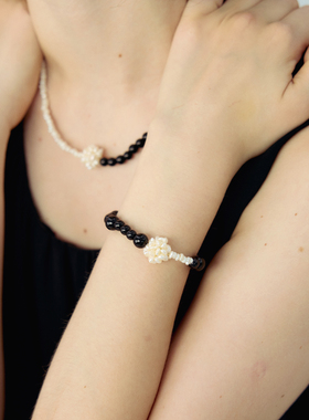 RiverineAdara「蝶栖花涧」黑曜石天然水晶淡水小米珠颈链项链