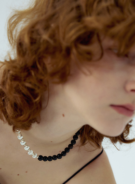 RiverineAdara「雾屿星砂」黑曜石天然水晶拉丝银球颈链项链首饰