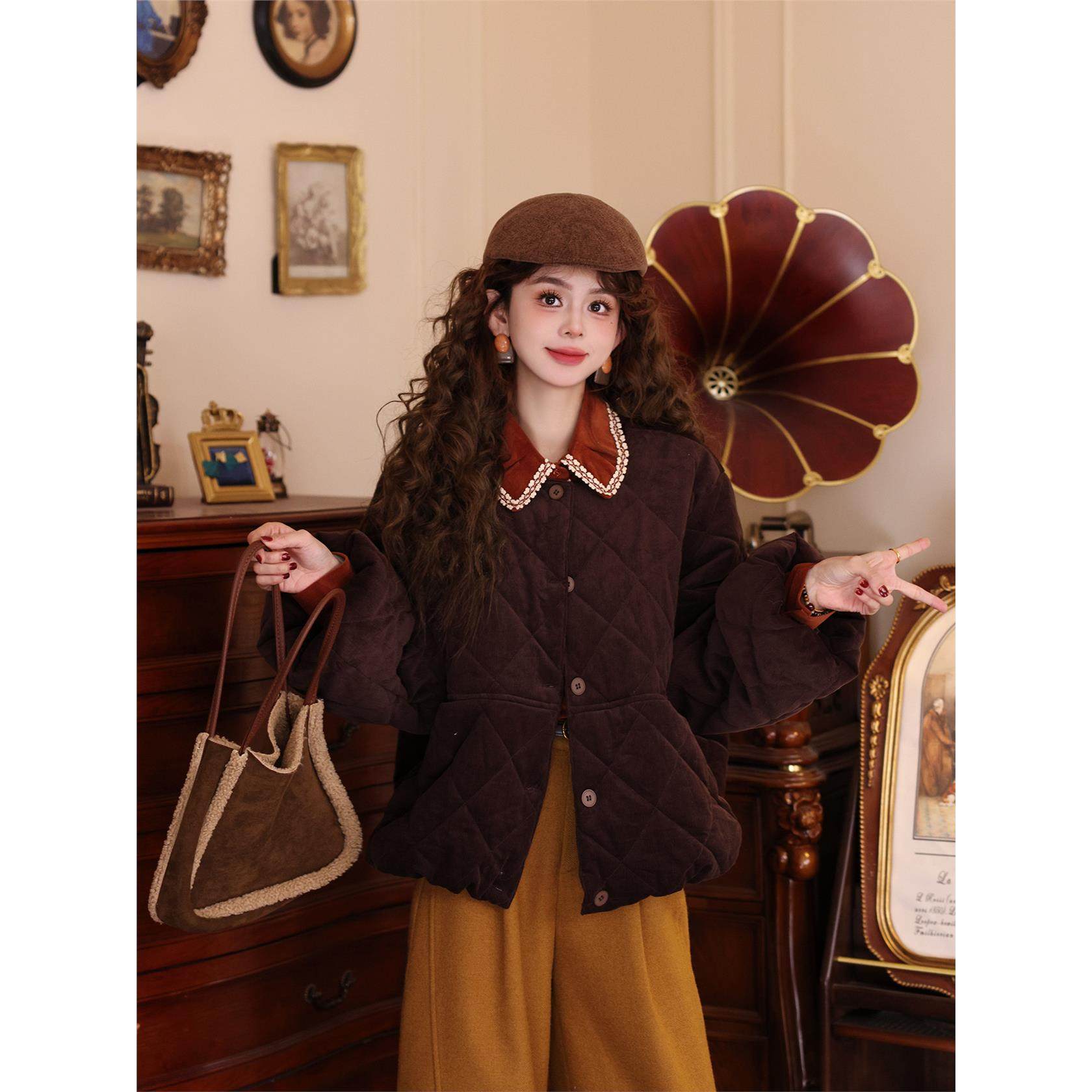 陈佳洁【稻浪翻金】棉衣棉服女款2025新款冬保暖宽松圆领冬装外套,淘宝优惠券,粉丝福利购,淘宝优惠卷