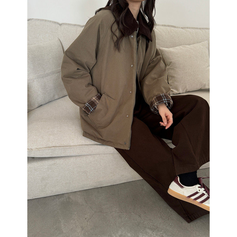 冬复古灯芯绒翻领巴恩风宽松休闲工装夹棉加厚保暖拉链棉服外套女,淘宝优惠券,粉丝福利购,淘宝优惠卷