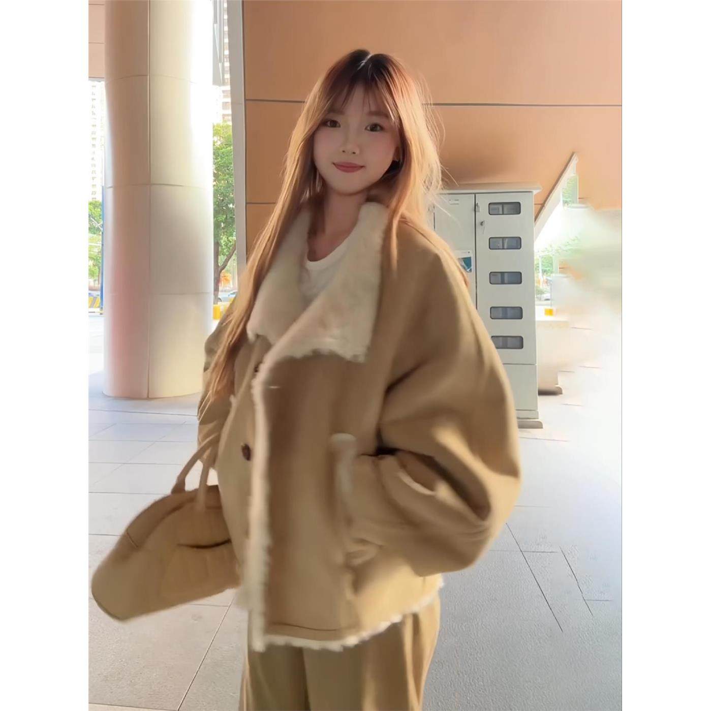 冬季短款韩系羊羔毛棉衣外套女2025新款小个子加厚保暖麂皮棉服潮,淘宝优惠券,粉丝福利购,淘宝优惠卷