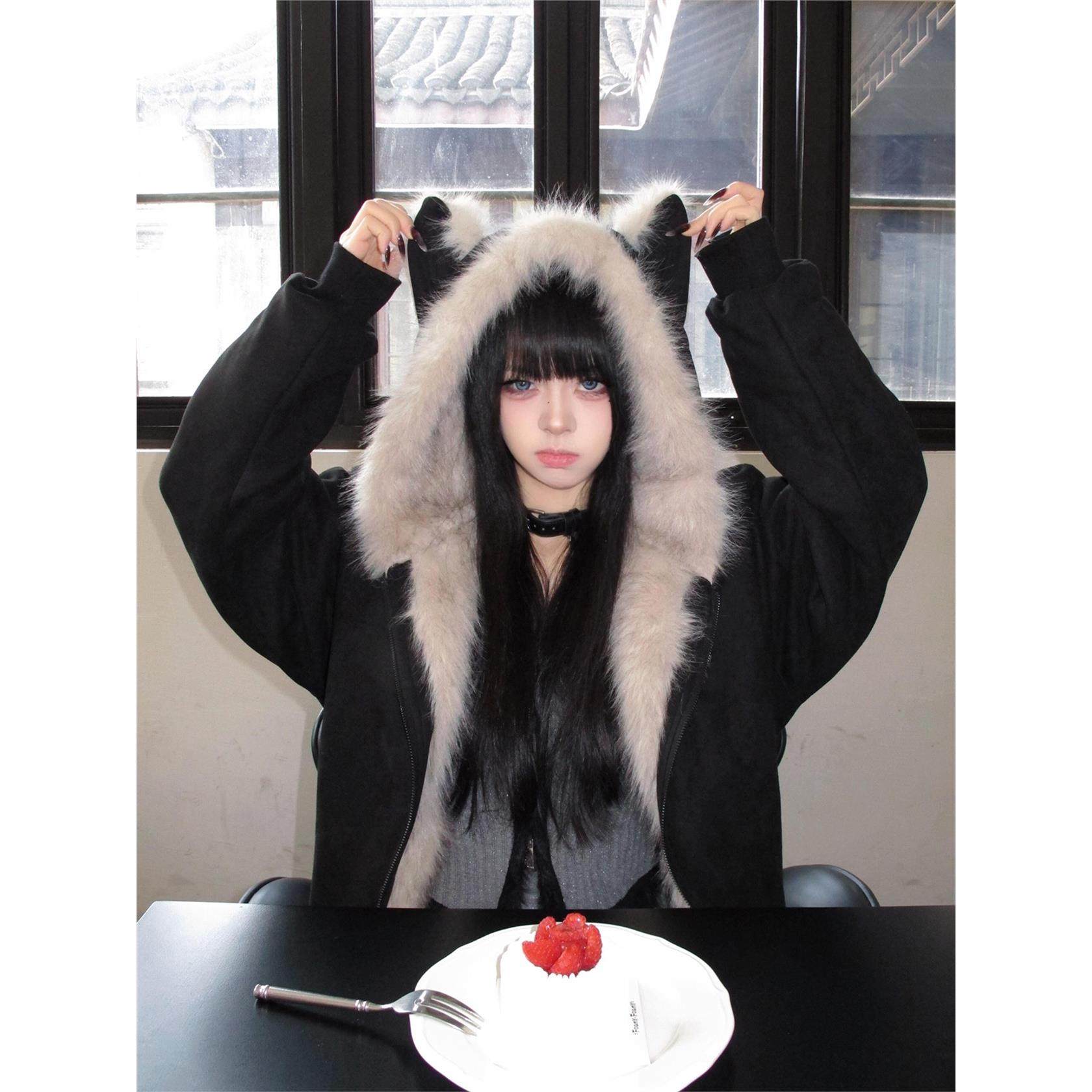 座山雕猫耳朵棉服外套女卫衣2025新款秋冬装麂皮毛绒加厚棉衣棉袄,淘宝优惠券,粉丝福利购,淘宝优惠卷